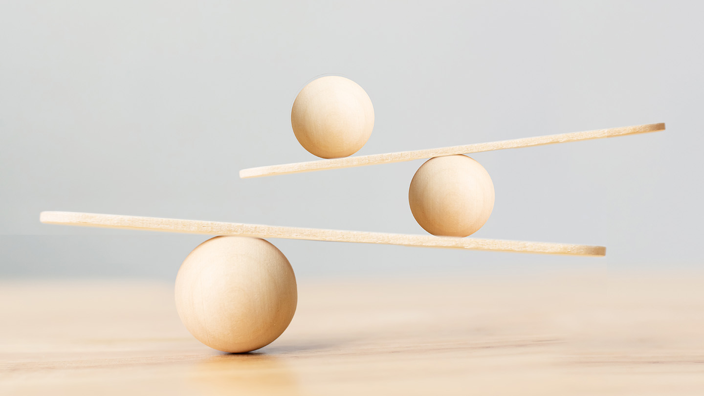 balancer of 3 balls and 2 flat panels art banner